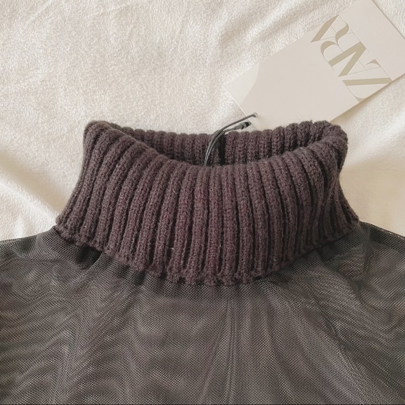 Zara Tulle Mesh Turtleneck Shirt - Picture 4 of 10
